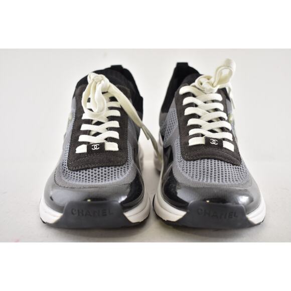 Chanel 22C Men Black White Grey Knit Clear CC Logo Low Top Trainer Sneaker 44 11 - Picture 8 of 13